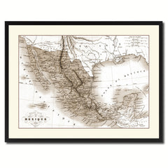Mexico Vintage Sepia Map Canvas Print, Picture Frame Gifts Home Decor Wall Art Decoration