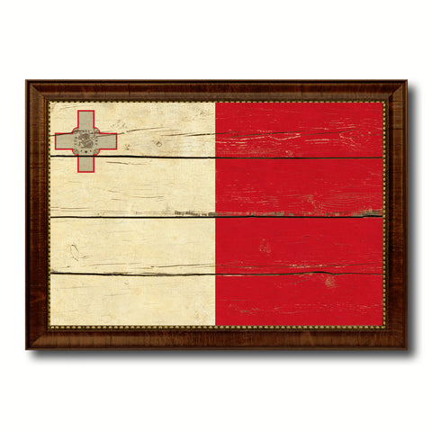Malta Country Flag Vintage Canvas Print with Brown Picture Frame Home Decor Gifts Wall Art Decoration Artwork