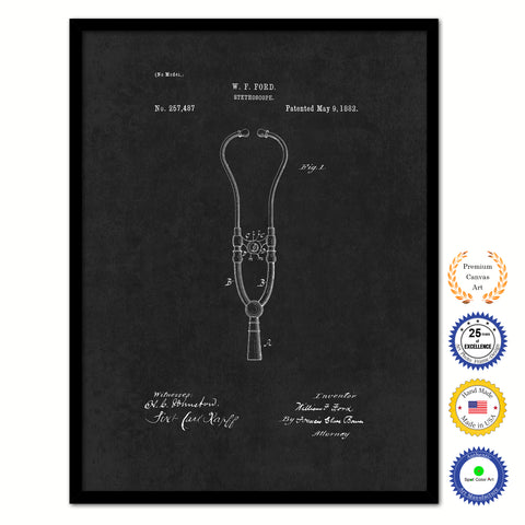 1882 Doctor Stethoscope Vintage Patent Artwork Black Framed Canvas Home Office Decor Great for Doctor Paramedic Surgeon Hospital Medical Student