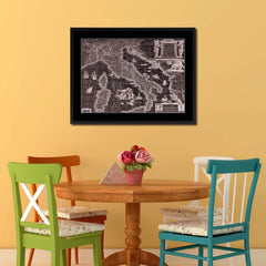 Italy Vintage Vivid Sepia Map Canvas Print, Picture Frames Home Decor Wall Art Decoration Gifts