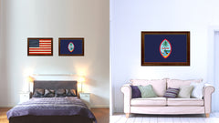 Guam US Territory Flag Canvas Print Brown Picture Frame