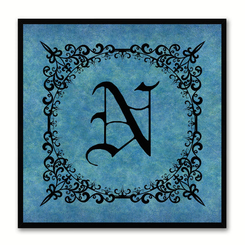 Alphabet N Blue Canvas Print Black Frame Kids Bedroom Wall Décor Home Art