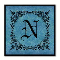 Alphabet N Blue Canvas Print Black Frame Kids Bedroom Wall Décor Home Art