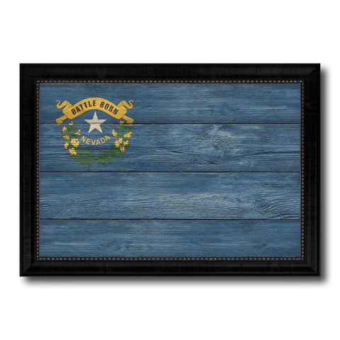 Nevada State Flag Canvas Print with Custom Brown Picture Frame Home Decor Wall Art Decoration Gifts