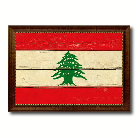 Lebanon Country Flag Vintage Canvas Print with Brown Picture Frame Home Decor Gifts Wall Art Decoration Artwork