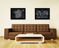 France Paris Vintage Monochrome Map Canvas Print, Gifts Picture Frames Home Decor Wall Art