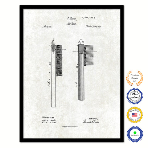 1870 Barber Hair Brush Vintage Patent Artwork Black Framed Canvas Print Home Office Decor Great Gift for Barber Salon Hair Stylist