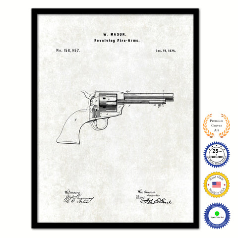 1875 Revolving Fire Arms Old Patent Art Print on Canvas Custom Framed Vintage Home Decor Wall Decoration Great for Gifts