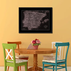 Spain Portugal Vintage Vivid Sepia Map Canvas Print, Picture Frames Home Decor Wall Art Decoration Gifts
