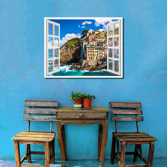 Fisherman Village Riomaggiore Picture French Window Framed Canvas Print Home Decor Wall Art Collection