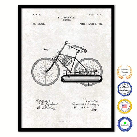 1893 Bicycle Old Patent Art Print on Canvas Custom Framed Vintage Home Decor Wall Decoration Great for Gifts