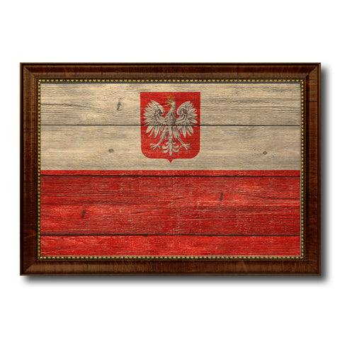 Poland Country Flag Texture Canvas Print with Brown Custom Picture Frame Home Decor Gift Ideas Wall Art Decoration