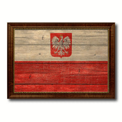 Poland Country Flag Texture Canvas Print with Brown Custom Picture Frame Home Decor Gift Ideas Wall Art Decoration