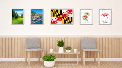 Maryland State Flag Shabby Chic Gifts Home Decor Wall Art Canvas Print, White Wash Wood Frame