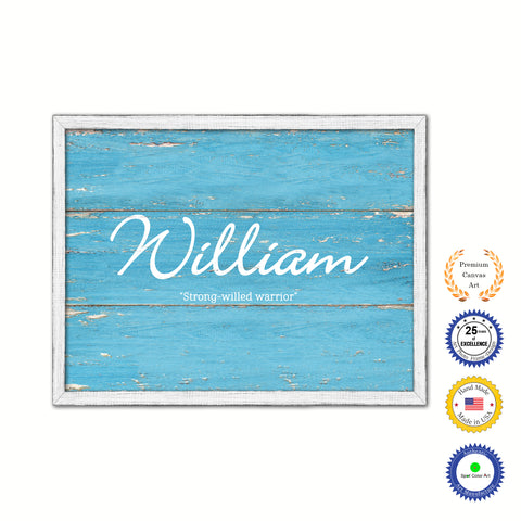 William Name Plate White Wash Wood Frame Canvas Print Boutique Cottage Decor Shabby Chic