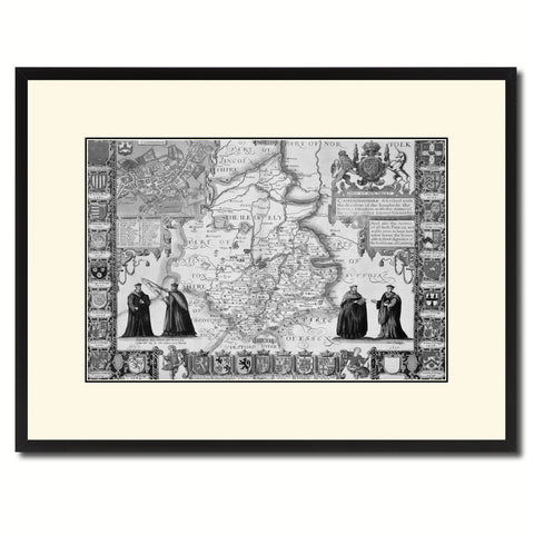 Cambridgeshire Vintage B&W Map Canvas Print, Picture Frame Home Decor Wall Art Gift Ideas