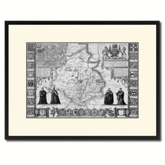 Cambridgeshire Vintage B&W Map Canvas Print, Picture Frame Home Decor Wall Art Gift Ideas
