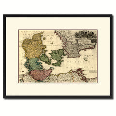 Denmark Centuries Vintage Antique Map Wall Art Home Decor Gift Ideas Canvas Print Custom Picture Frame