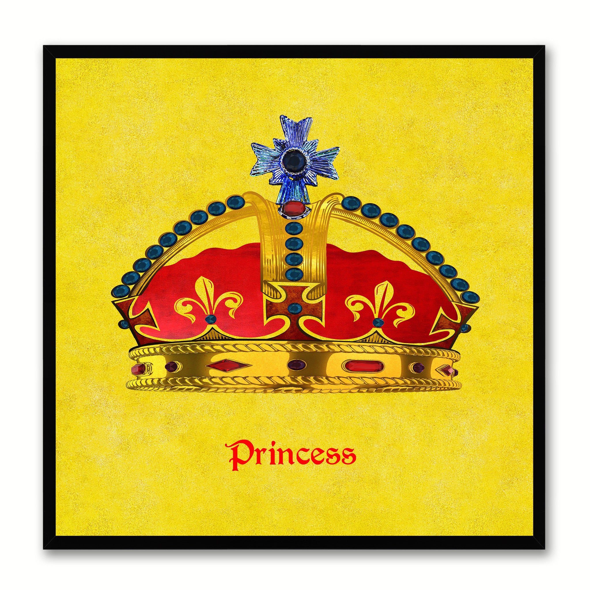 Princess Yellow Canvas Print Black Frame Kids Bedroom Wall Home Décor