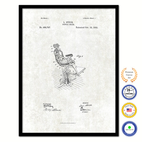 1892 Dentist Dental Chair Vintage Patent Artwork Black Framed Canvas Print Home Office Decor Great for Dentist Orthodontist