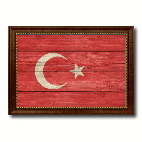 Turkey Country Flag Texture Canvas Print with Brown Custom Picture Frame Home Decor Gift Ideas Wall Art Decoration