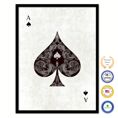 Ace Spades Poker Decks of Vintage Cards Print on Canvas Black Custom Framed