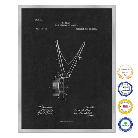 1887 Barber Hair Cutting Implement Antique Patent Artwork Silver Framed Canvas Home Office Decor Great Gift for Barber Salon Hair Stylist
