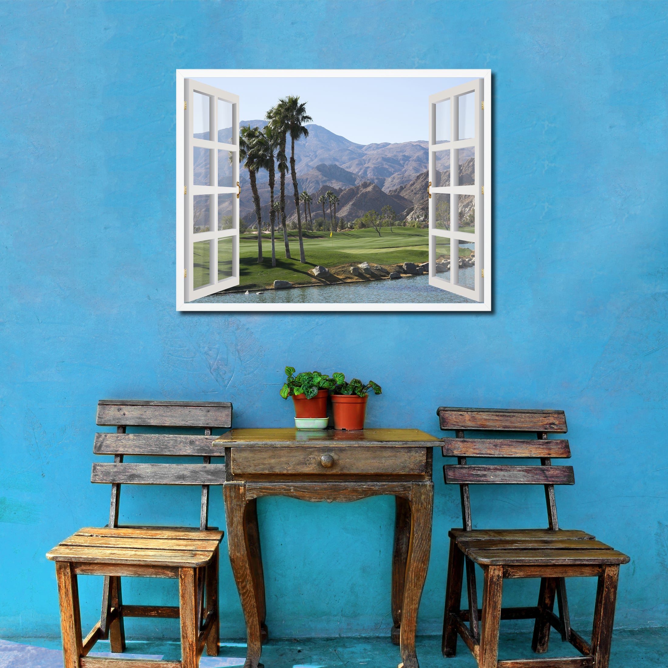 Palm Springs California West Golf Course Picture French Window Framed Canvas Print Home Decor Wall Art Collection