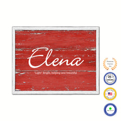 Elena Name Plate White Wash Wood Frame Canvas Print Boutique Cottage Decor Shabby Chic