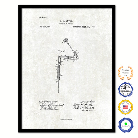 1885 Dentist Dental Plugger Vintage Patent Artwork Black Framed Canvas Print Home Office Decor Great for Dentist Orthodontist