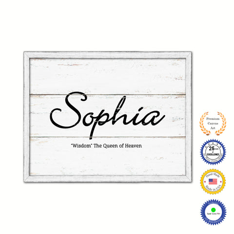 Sophia Name Plate White Wash Wood Frame Canvas Print Boutique Cottage Decor Shabby Chic