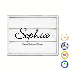 Sophia Name Plate White Wash Wood Frame Canvas Print Boutique Cottage Decor Shabby Chic