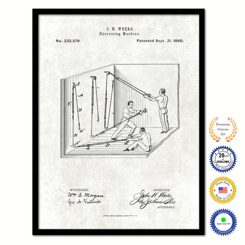 1880 Exercising Machine Old Patent Art Print on Canvas Custom Framed Vintage Home Decor Wall Decoration Great for Gifts