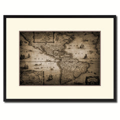 America Vintage Sepia Map Canvas Print, Picture Frame Gifts Home Decor Wall Art Decoration