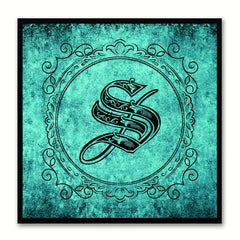 Alphabet S Aqua Canvas Print Black Frame Kids Bedroom Wall Décor Home Art