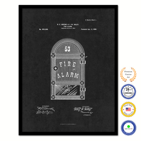1899 Firefighter Fire Alarm Vintage Patent Artwork Black Framed Canvas Home Office Decor Great for Firefighter Fireman Firewoman