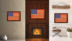 American Flag United States of America Vintage Canvas Print with Brown Picture Frame Home Decor Man Cave Wall Art Collectible Decoration Artwork Gifts