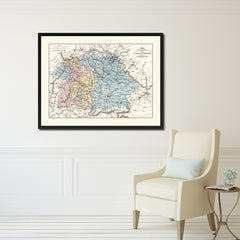 Southern Germany: Bavaria Wurttemberg Hesse Vintage Antique Map Wall Art Home Decor Gift Ideas Canvas Print Custom Picture Frame