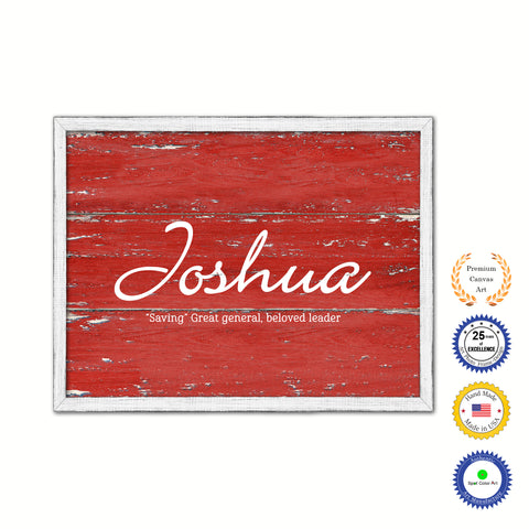 Joshua Name Plate White Wash Wood Frame Canvas Print Boutique Cottage Decor Shabby Chic
