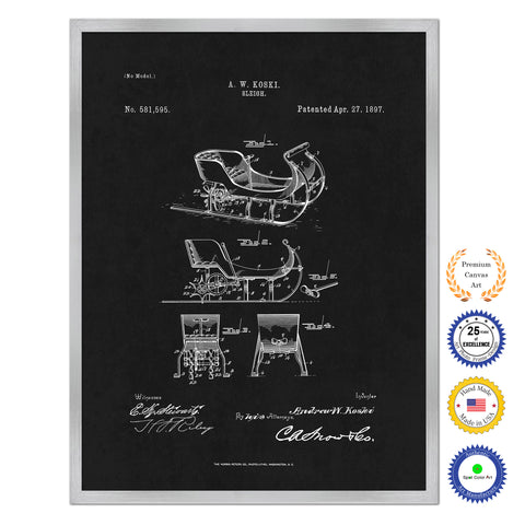 1897 Sleigh Old Patent Art Print on Canvas Custom Framed Vintage Home Decor Wall Decoration Great for Gifts