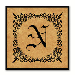 Alphabet N Brown Canvas Print Black Frame Kids Bedroom Wall Décor Home Art