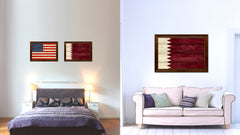 Qatar Country Flag Texture Canvas Print with Brown Custom Picture Frame Home Decor Gift Ideas Wall Art Decoration